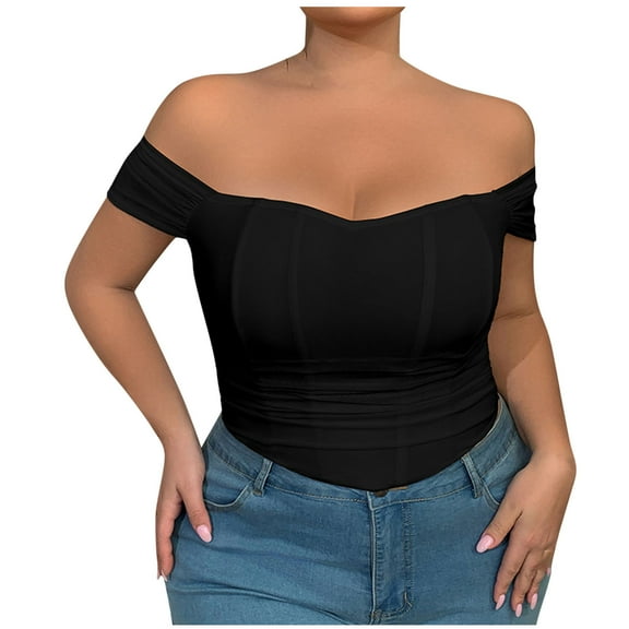AINIYS Women's Off-Shoulder Short Sleeve Corset Boned Shapewear for Party Club Evening Casual Occasions Black XXXL
