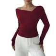 thumbnail image 1 of AINIYS Women's Off Shoulder Wrap Long Sleeve Top Ruched Fashionable Party & Evening Wear Slimming Blouse for Dating Cocktail Events Wine S, 1 of 6