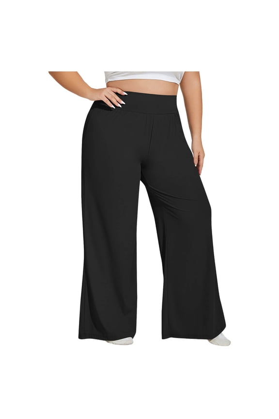 Women's Plus Size Wide Leg Trousers Elastic High Waist Solid Studio Sculpt Slim Bootcut Yoga Pant Black XXXXL