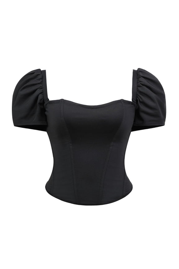 Women's Puff Sleeve Square Neck Corset Bustier Slimming Shapewear Waist Cincher for Party Club Evening Casual Occasions Black M