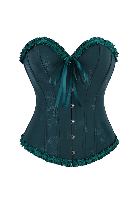 Women's Ruffled Bow-Front Embroidered Corset Bustier Vintage Shapewear Waist Trainer for Party Club Evening Romantic Occasions Army Green L