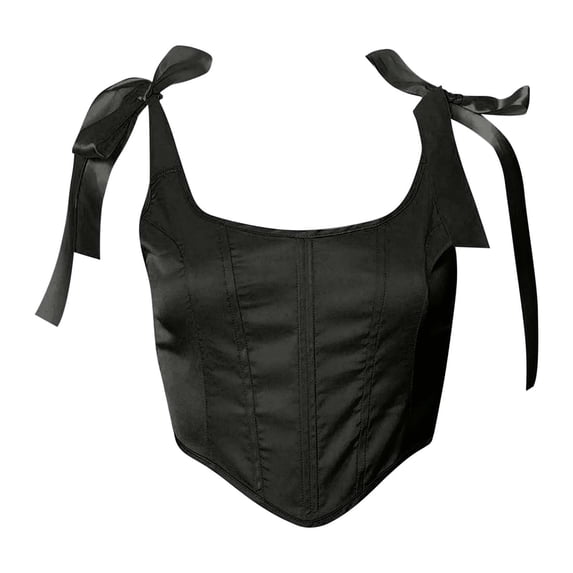 AINIYS Women's Satin Corset Bustier with Bow Straps Vintage Style Shaper Waist Trainer for Party Club Daily Wear Black L