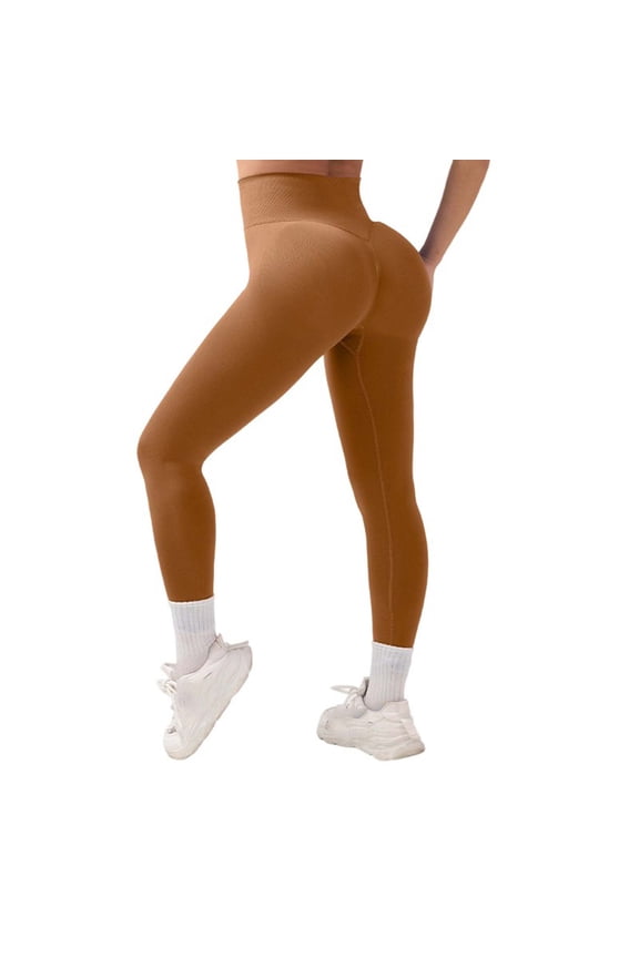 Women's Seamless Workout Leggings Fleece Warm High Waist Hidden Scrunch Butt Lifting Athletic Yoga Pants Khaki M