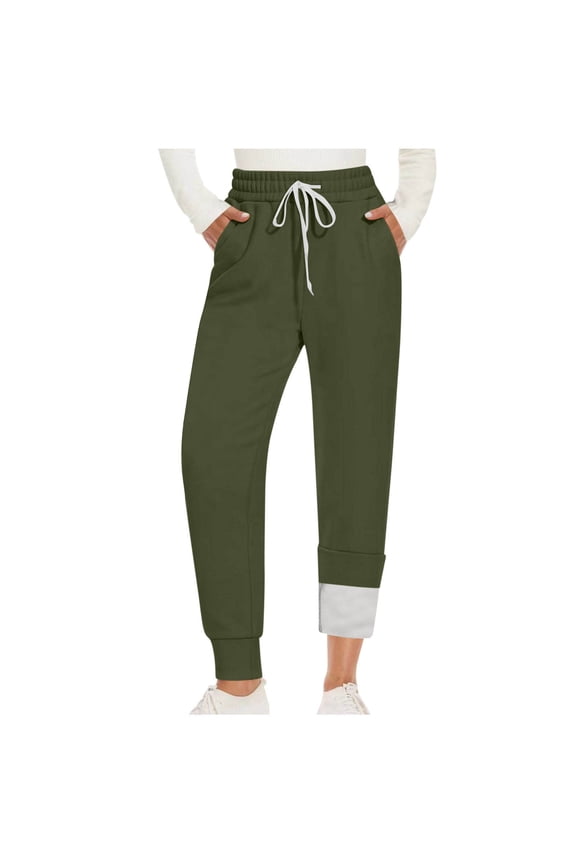 Women's Sherpa Lined Sweatpants Winter Warm Fleece Casual Pants Insulated Comfy High Waisted Thermal Athletic Joggers with Pockets Army Green L