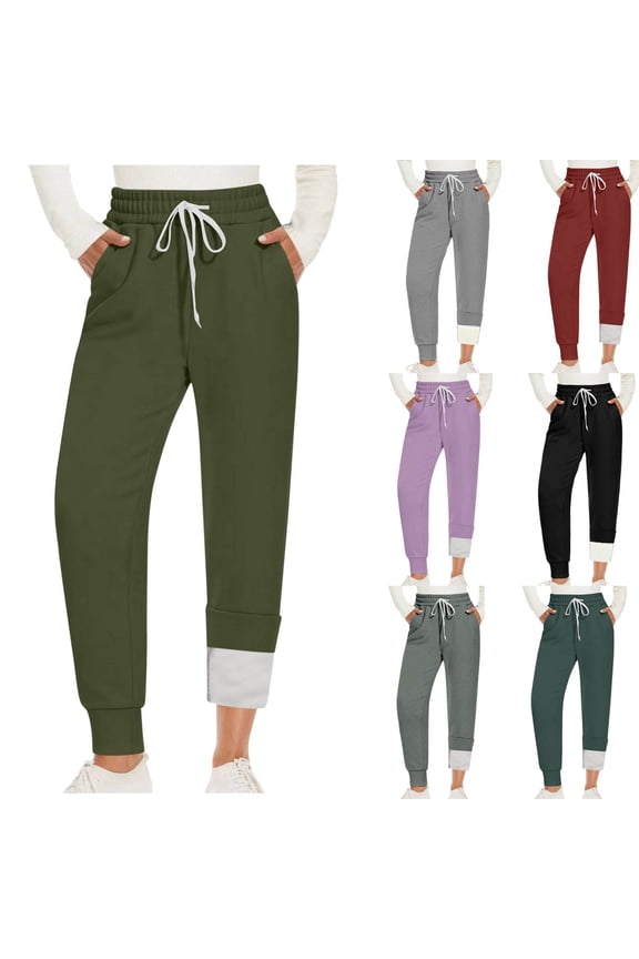Women's Sherpa Lined Sweatpants Winter Warm Fleece Casual Pants Insulated Comfy High Waisted Thermal Athletic Joggers with Pockets Army Green L
