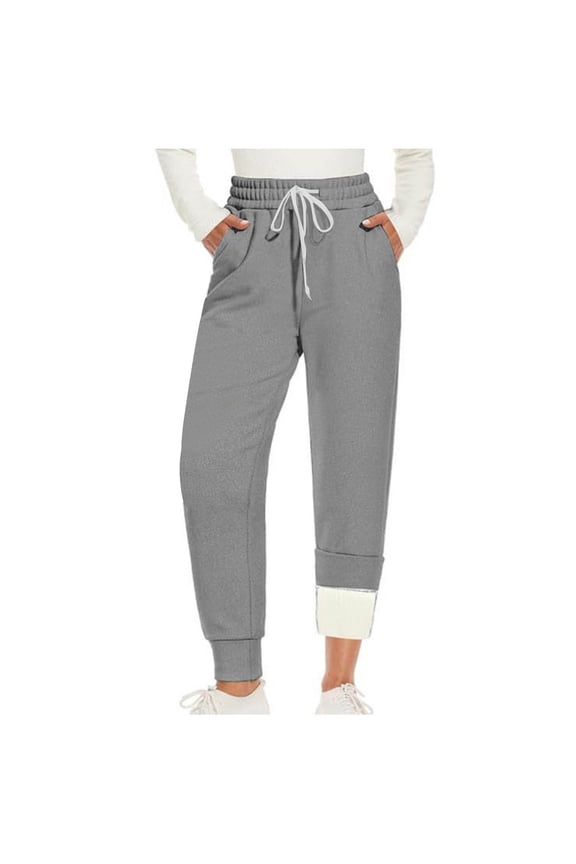Women's Sherpa Lined Sweatpants Winter Warm Fleece Casual Pants Insulated Comfy High Waisted Thermal Athletic Joggers with Pockets Silver S