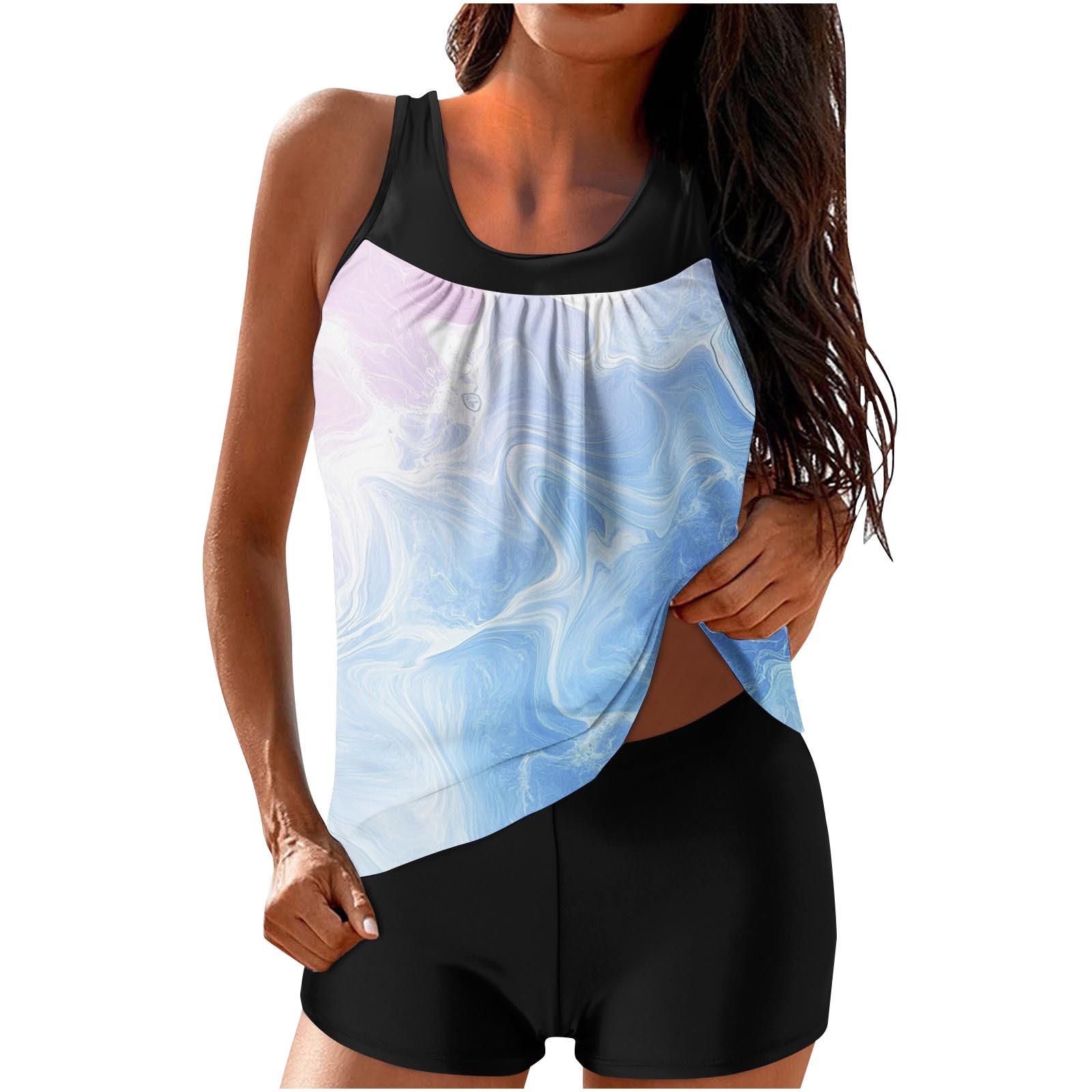 AINIYS Women s Sleeveless Swim Tank Set Patterned Design Relaxed Hem 