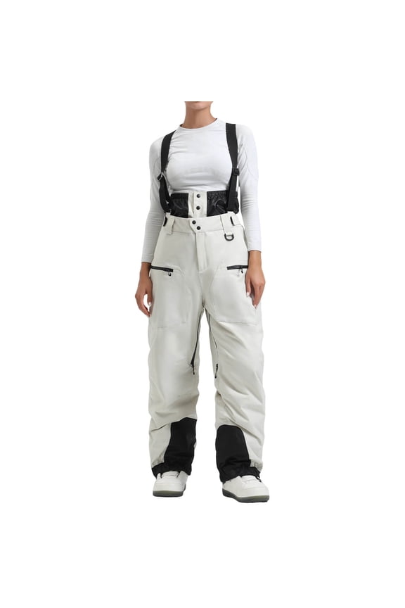 Women's Snowboard Suspender Pants Waterproof Insulated Ski Trousers for Winter Snow Sports Outdoor Adventures Beige XL