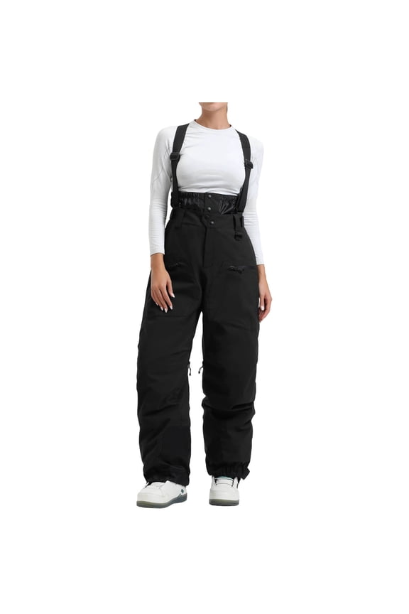 Women's Snowboard Suspender Pants Waterproof Insulated Ski Trousers for Winter Snow Sports Outdoor Adventures Black XS