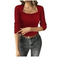thumbnail image 1 of AINIYS Women's Square Neck Rib Knit Sweater Stylish Basic Layering Casual Daily Wear Blouse Wine XL, 1 of 8