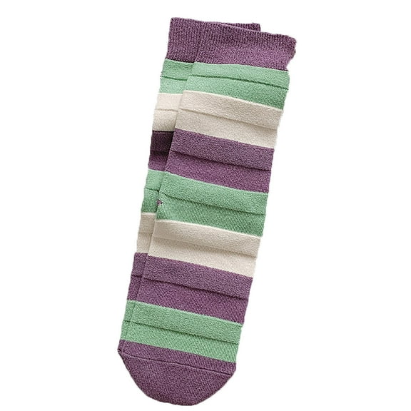 AINIYS Women's Striped Knee High Socks Unisex Multi Striped Cotton Blend Outdoor Socks Over-the-calf Moisture Wicking Purple Free Size