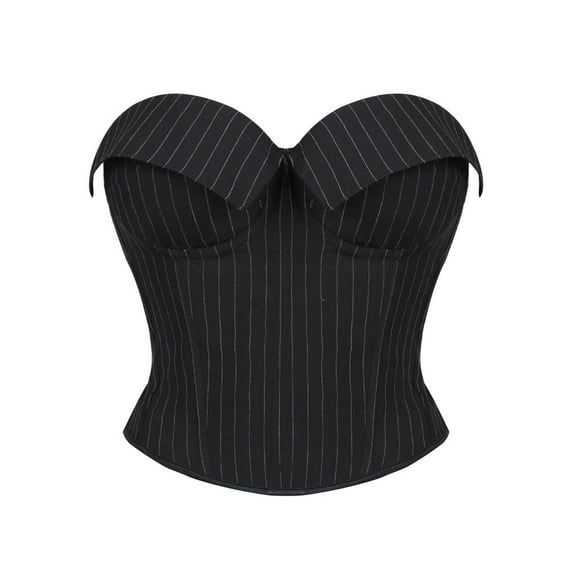 AINIYS Women's Striped Strapless Corset Bustier Structured Shapewear Waist Cincher for Party Club Evening Formal Occasions Black S