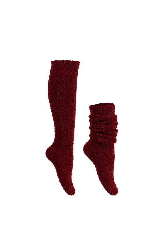 Women's Tall Knee High Socks Extra Long Socks Tube Socks Fuzzy Fleece Knee Socks Home Sleeping Socks Wine Free Size