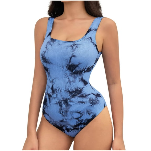 AINIYS Women's Tie-Dye Ribbed Sleeveless Slimming Shapewear for Daily Wear Party Casual Beach Occasions Sky Blue M