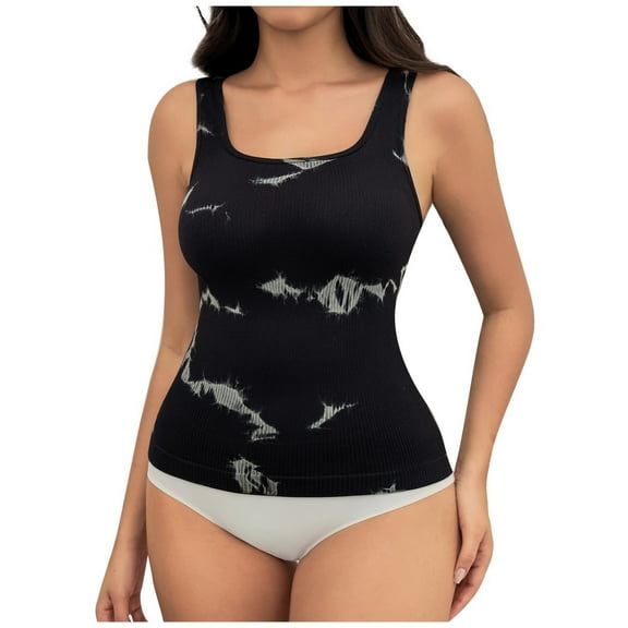 AINIYS Women's Tie-Dye Ribbed Sleeveless Slimming Tank Top Shapewear for Daily Wear Party Casual Outings Black S