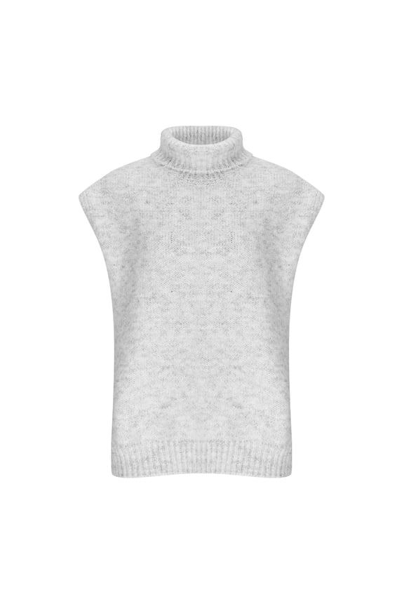 Women's Turtleneck Sleeveless Knit Stylish Basic Layering Casual Daily Wear Tops Beige Free Size