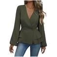 thumbnail image 1 of AINIYS Women's V-Neck Peplum Blazer Tops Elegant Basic Layering Office Party Casual Daily Wear Blouse Army Green L, 1 of 7