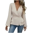 thumbnail image 1 of AINIYS Women's V-Neck Peplum Blazer Tops Elegant Basic Layering Office Party Casual Daily Wear Blouse Beige XL, 1 of 7