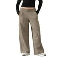 thumbnail image 1 of AINIYS Women's Wide Leg Cargo Pants Drawstring Pocket Trousers for Casual Street Daily Wear Khaki XXL, 1 of 7