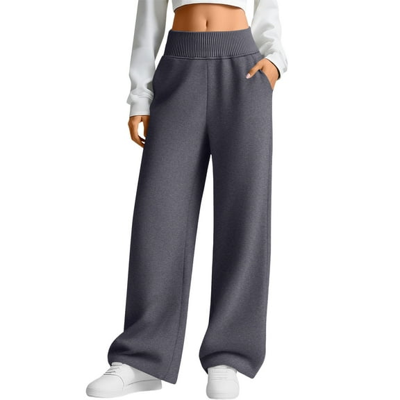 AINIYS Women's Wide Leg Knit Pants Elastic Waist Flowy Trousers for Casual Street Daily Wear Dark Gray L