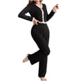 thumbnail image 1 of AINIYS Womens 2 Piece Pajama Sets Fall Ribbed Solid Color Loungewear Set Fleece Long Sleeve V Neck Lace Pjss Fall Trendy Outfits Black XL, 1 of 4