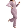 thumbnail image 1 of AINIYS Womens 2 Piece Pajama Sets Fall Ribbed Solid Color Loungewear Set Fleece Long Sleeve V Neck Lace Pjss Fall Trendy Outfits Purple M, 1 of 4
