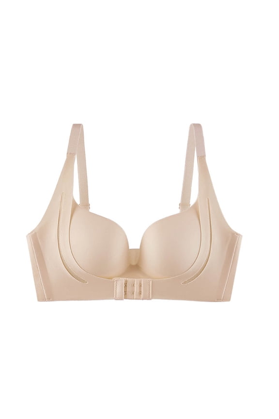 Womens Bras Full-Coverage Traceless Solid High Support Gather Bralettes Lifting Fashion Bra Beige XL