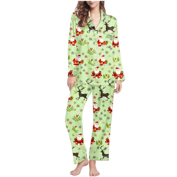 AINIYS Womens Christmas Pajamas Sets 2 Piece V Neck Loungewear Sets Comfy Long Sleeve Matching Pants Xmas Outfits with Pocket Green XXL