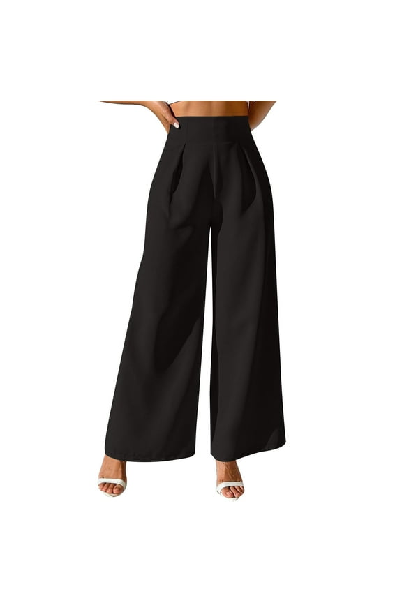 Womens High Waist Drape Wide Leg Trousers Casual Pants Soft Summer Wear Suit for Daily Work Vacation Formal Occasion Black M