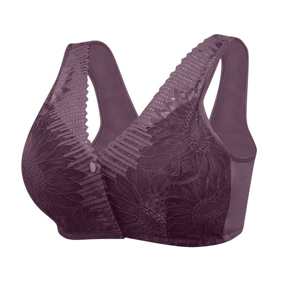 AINIYS Womens Lace Front Buttoned Bra Soft Full Coverage Breathable Wide Non-Adjustable Strap Bra Support Underwear Wine S