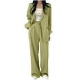 thumbnail image 1 of AINIYS Womens Open Front Blazer Long Sleeve Work Office Cardigan Jacket Wide Leg Business Casual Outfits 2 Piece Pant Suits Set Army Green S, 1 of 6