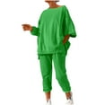 thumbnail image 1 of AINIYS Womens Oversized 2 Piece Outfits Sweatsuit Solid Long Sleeve Crewneck Sweatshirts Casual Shorts Fall Loungewear Sets Green XXXL, 1 of 8