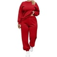 thumbnail image 1 of AINIYS Womens Oversized Sweatsuits 2 Piece Set Outfits Crewneck Long Sleeve Sweatshirts and Wide Pants Tracksuits Red L, 1 of 7