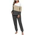 thumbnail image 1 of AINIYS Womens Pjs 2 Piece Crewneck Long Sleeve Pullover Pajamas Cuffed Pants Soft Color Block Sleepwear Casual Loungewear Sets Khaki Pajamas for Women _j L, 1 of 7