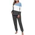 thumbnail image 1 of AINIYS Womens Pjs 2 Piece Crewneck Long Sleeve Pullover Pajamas Cuffed Pants Soft Color Block Sleepwear Casual Loungewear Sets Light Blue Pajamas for Women _j XXL, 1 of 7