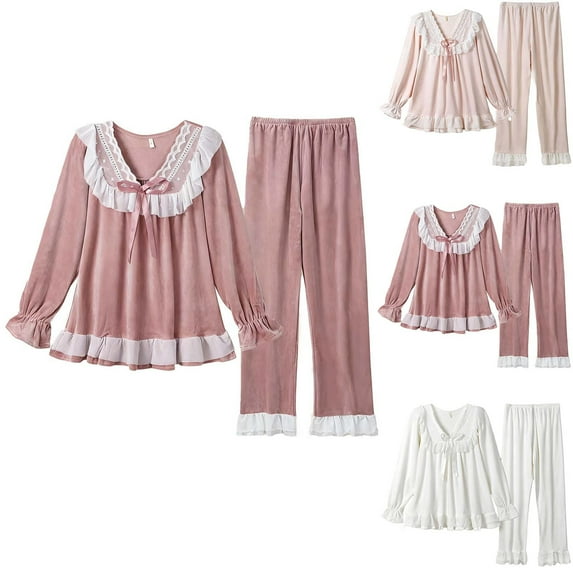 AINIYS Womens Solid Pajama Set 2 Piece Long Sleeve V Neck Lace Shirt and Pants Casual Loungewear Set Cute Sleepwear Hot Pink Pajamas for Women _y L