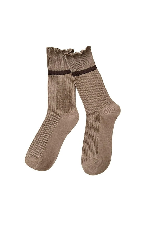 Womens Striped Crew Socks Retro Long Socks Vintage Fun Fashion Athletic Aesthetic High Socks for Women Coffee Free Size