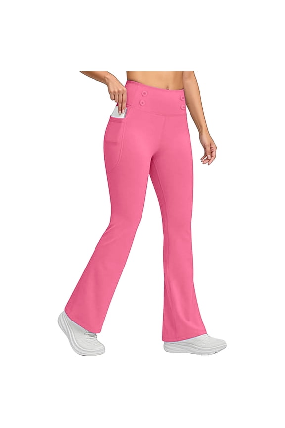 Womens Yoga Pants Side Leg with Pockets Fleece Lined High Waisted Flare Leggings Bottom Yoga Dress Pants Seamless Bootcut Pants Hot Pink S