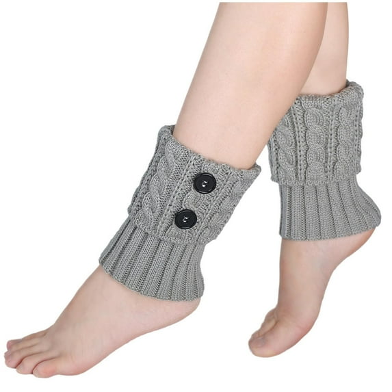 AINIYS Wool Socks Knit Socks Winter Ankle Covers Knitted Button Decor Elastic Sports Leg Warmers Boot Covers Gray Free Size