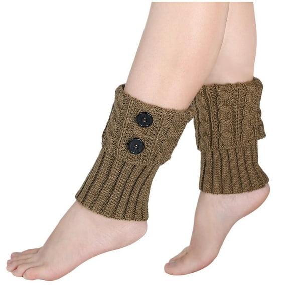 AINIYS Wool Socks Knit Socks Winter Ankle Covers Knitted Button Decor Elastic Sports Leg Warmers Boot Covers Khaki Free Size