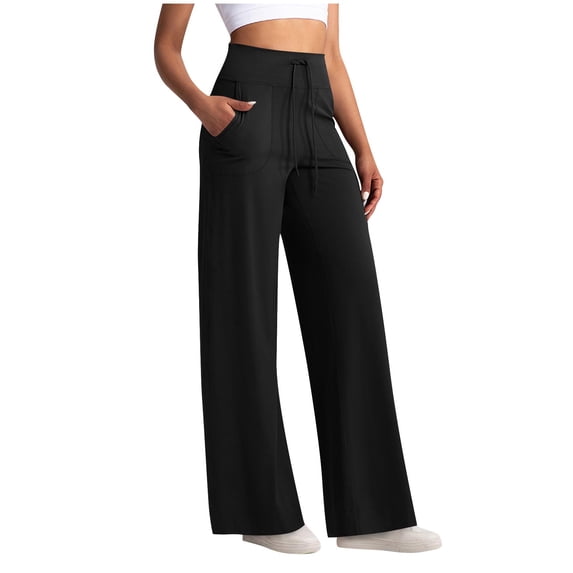 AINIYS Yoga Pants Womens High Waisted Drawstring Wide Leg Pants with Pockets Yoga Soft Comfy Casual Sweatpants Black M