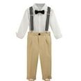 thumbnail image 1 of AINIYSBoy Formal Suit Set Boy Suspender Outfit Long Sleeve Shirt Straight Pants Bow Tie Suspenders Set for Church, Graduation, Birthday, Party, Formal Events Khaki 5-6Years, 1 of 4