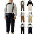 thumbnail image 1 of AINIYSBoy Formal Suit Set Boy Suspender Outfit Long Sleeve Shirt Straight Pants Bow Tie Suspenders Set for Church, Graduation, Birthday, Party, Formal Events Black 3-4Years, 1 of 4