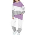 thumbnail image 1 of AINIYSGirls Color Block Sweatsuit Outfits Fleece Hooded Sweatshirt and High Waist Jogger Sweatpants Athletic Outdoor Comfy Set with Pockets for Kids Purple 10-11Years, 1 of 6