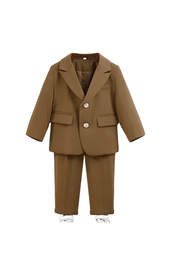 Suits for Little Boys Formal Suit Set Wedding Ring Bearer Outfits Kids Tuxedo Suit Outfits 2 Piece Brown 4-5Years