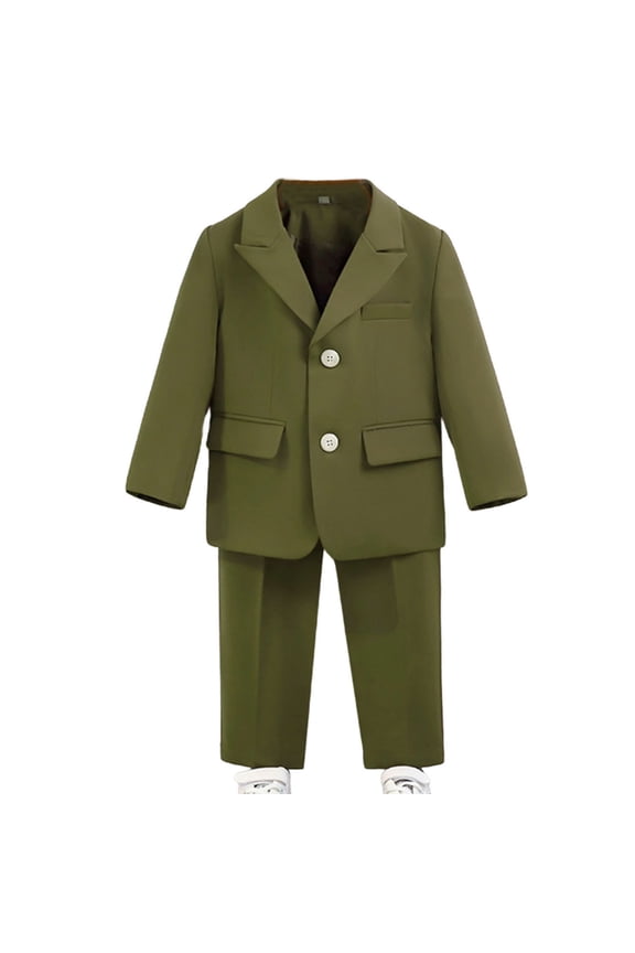 Suits for Little Boys Formal Suit Set Wedding Ring Bearer Outfits Kids Tuxedo Suit Outfits 2 Piece Green 5-6Years