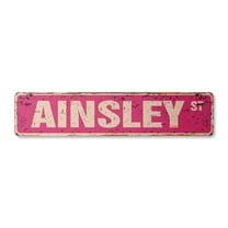 AINSLEY Vintage Plastic Street Sign Childrens Name Room Sign | Indoor/Outdoor |  18" Wide