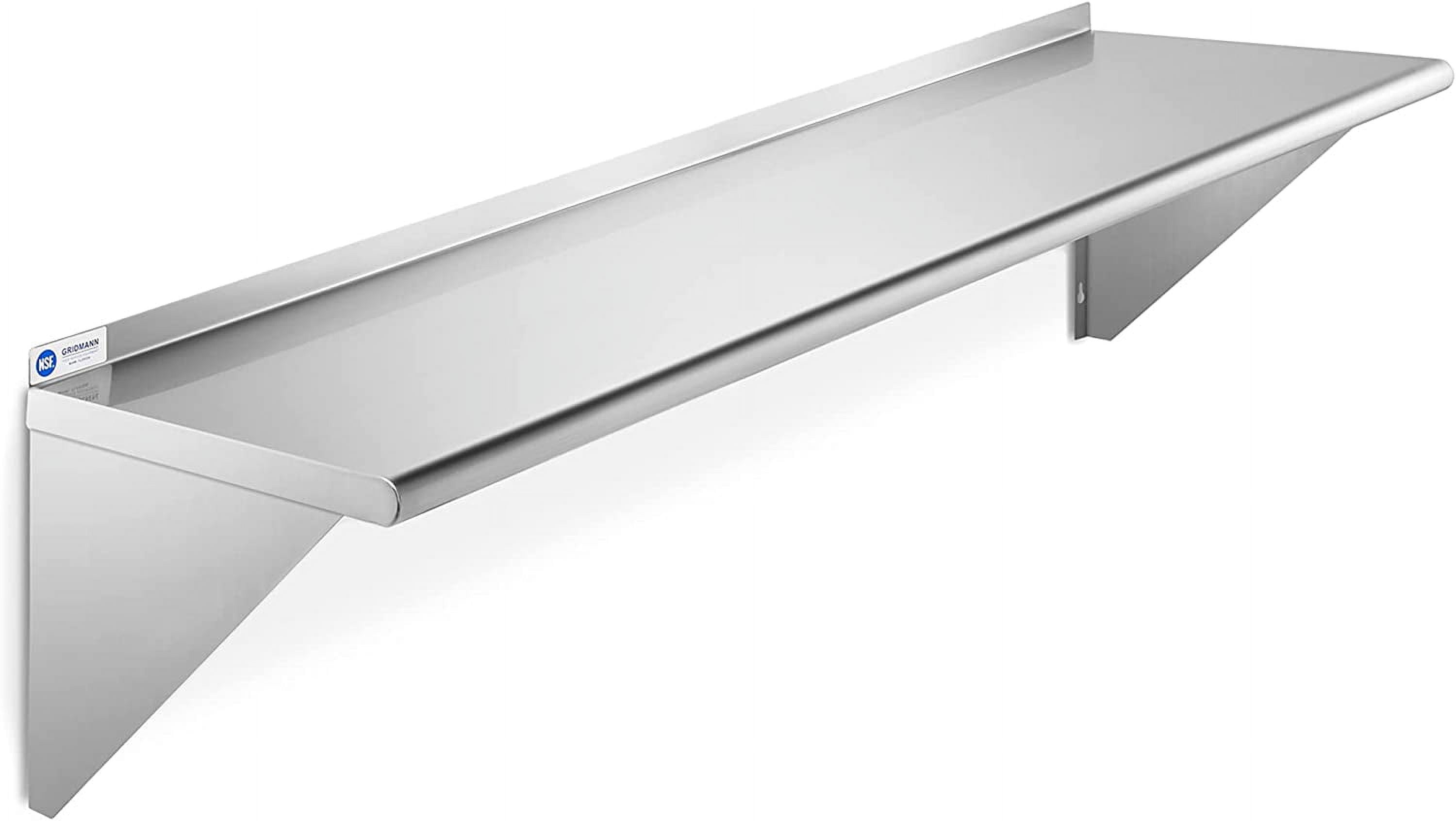 AINUO 12" x 60" Stainless Steel Wall Mount Shelf with Backsplash, NSF Certified 18 Gauge Commercial Grade Floating Shelving for Restaurant, Kitchen, Utility Room, Garage