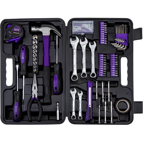 AINUO 148-Piece Automotive and Household Tool Set, Purple General Purpose Repair Socket Tool Kit, Heavy Duty Hand Tools for Car Maintenance, DIY Projects and Home Repairs