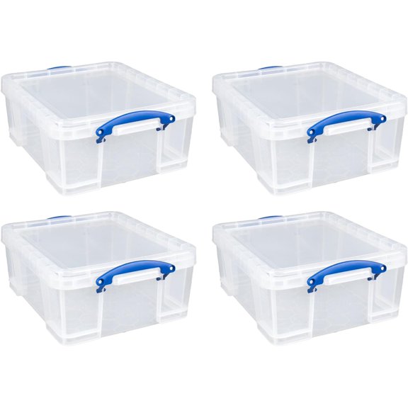 AINUO 17 Liter Plastic Storage Containers, 4 Pack Clear Stackable Storage Bins with Snap Lid and Clip Lock Handles, Multipurpose Organizer for Home Office Organization